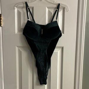 Green Daisy Fuentes Velvet and Lace Bodysuit